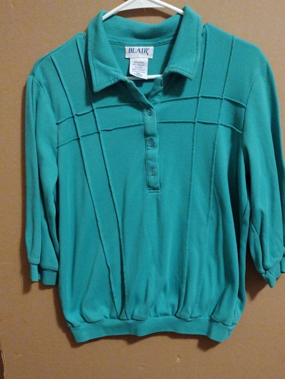 Blair Women's Teal 3/4 Sleeve Button-Front Polo Top